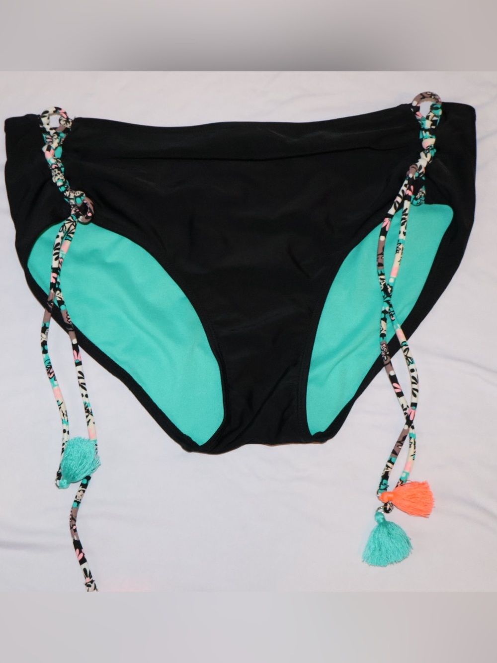 Catalina Black Bikini Bottom with Aqua Interior